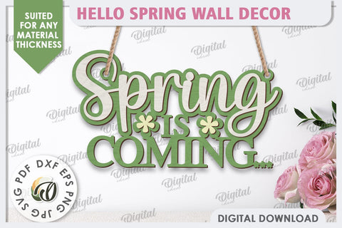 Hello Spring Wall Decor Laser Cut. Welcome Spring SVG SVG Evgenyia Guschina 