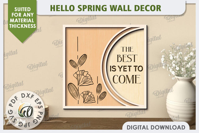 Hello Spring Wall Decor Laser Cut. Welcome Spring SVG SVG Evgenyia Guschina 