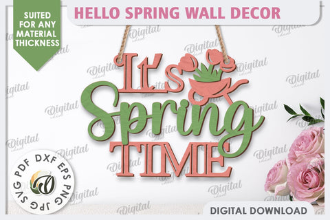 Hello Spring Wall Decor Laser Cut. Welcome Spring SVG SVG Evgenyia Guschina 