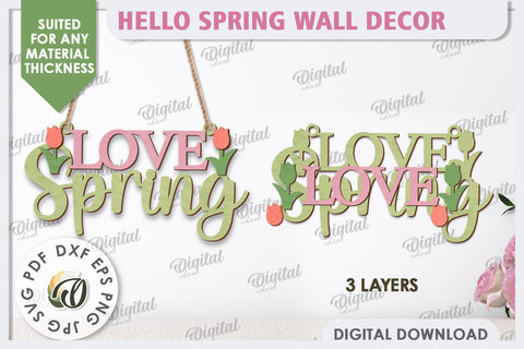 Hello Spring Wall Decor Laser Cut. Welcome Spring SVG SVG Evgenyia Guschina 
