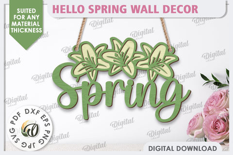 Hello Spring Wall Decor Laser Cut. Welcome Spring SVG SVG Evgenyia Guschina 