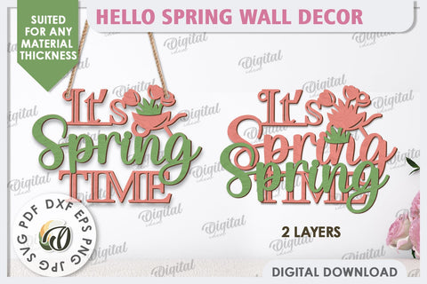 Hello Spring Wall Decor Laser Cut. Welcome Spring SVG SVG Evgenyia Guschina 
