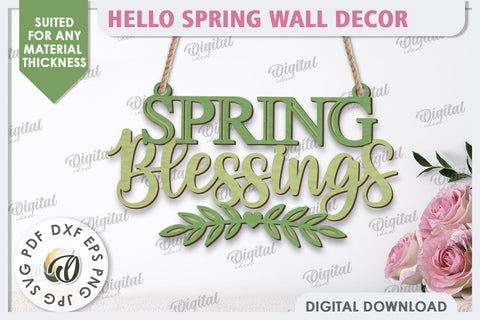 Hello Spring Wall Decor Laser Cut. Welcome Spring SVG SVG Evgenyia Guschina 