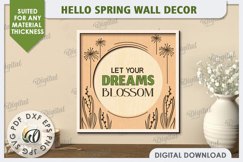Hello Spring Wall Decor Laser Cut. Welcome Spring SVG SVG Evgenyia Guschina 