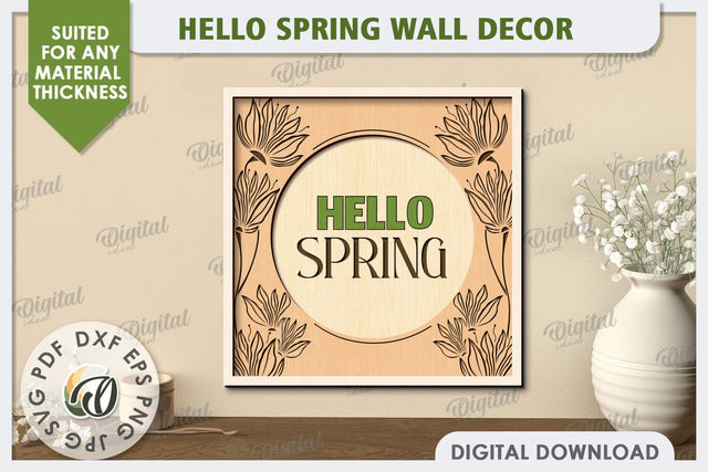 Hello Spring Wall Decor Laser Cut. Welcome Spring SVG SVG Evgenyia Guschina 