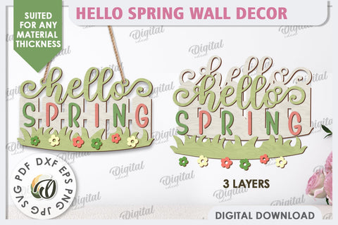 Hello Spring Wall Decor Laser Cut. Welcome Spring SVG SVG Evgenyia Guschina 