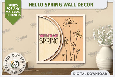 Hello Spring Wall Decor Laser Cut. Welcome Spring SVG SVG Evgenyia Guschina 