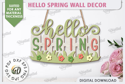 Hello Spring Wall Decor Laser Cut. Welcome Spring SVG SVG Evgenyia Guschina 