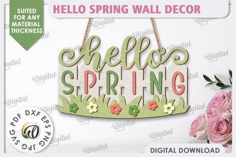 Hello Spring Wall Decor Laser Cut. Welcome Spring SVG SVG Evgenyia Guschina 