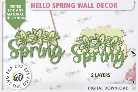 Hello Spring Wall Decor Laser Cut. Welcome Spring SVG SVG Evgenyia Guschina 