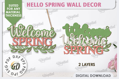 Hello Spring Wall Decor Laser Cut. Welcome Spring SVG SVG Evgenyia Guschina 