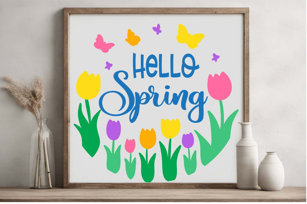 Hello Spring | Wood Round Design - So Fontsy