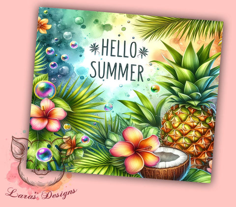 Hello Summer 20 oz Skinny Tumbler Sublimation Design, Straight & Tapered Tumbler Png, Tropical Tumbler Png, Digital Download PNG Sublimation Lara' s Designs 