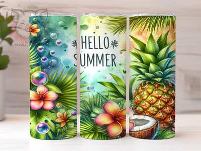 Hello Summer 20 oz Skinny Tumbler Sublimation Design, Straight & Tapered Tumbler Png, Tropical Tumbler Png, Digital Download PNG Sublimation Lara' s Designs 