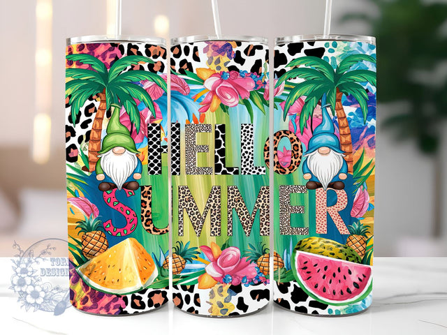 Hello Summer 20oz Skinny Tumbler, Summer Beach Gnomes Tumbler Png, Straight & Tapered Tumbler Wrap, Instant Digital Download Sublimation ToriDesigns 