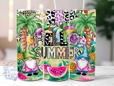 Hello Summer 20oz Skinny Tumbler, Summer Beach Gnomes Tumbler Png, Straight & Tapered Tumbler Wrap, Instant Digital Download Sublimation ToriDesigns 