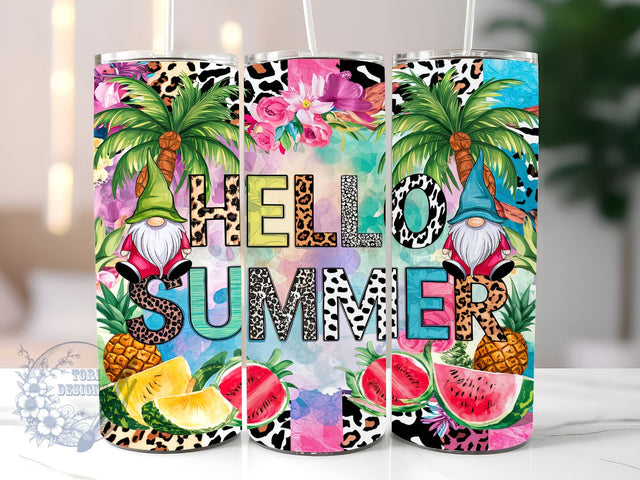 Hello Summer 20oz Skinny Tumbler, Summer Beach Gnomes Tumbler Png, Straight & Tapered Tumbler Wrap, Instant Digital Download Sublimation ToriDesigns 