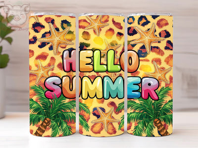 Hello Summer 20oz Tumbler Png, Straight & Tapered Tumbler Png, Summer Leopard Tumbler Png, Digital Download PNG Sublimation Lara' s Designs 