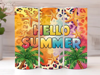 Hello Summer 20oz Tumbler Png, Straight & Tapered Tumbler Png, Summer Leopard Tumbler Png, Digital Download PNG Sublimation Lara' s Designs 