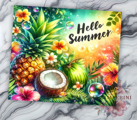Hello Summer 20oz Tumbler Wrap PNG, Tropical Tumbler PNG Sublimation Design, Straight & Tapered Tumbler Wrap, Instant Digital Download Sublimation Li Zamperini 