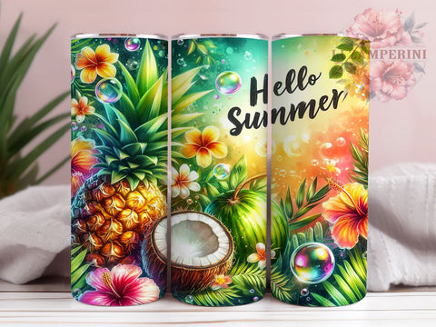Hello Summer 20oz Tumbler Wrap PNG, Tropical Tumbler PNG Sublimation Design, Straight & Tapered Tumbler Wrap, Instant Digital Download Sublimation Li Zamperini 