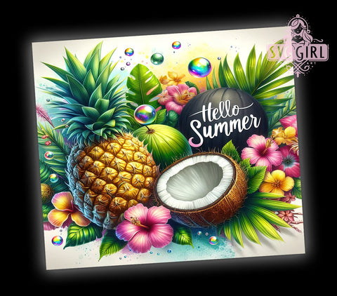 Hello Summer 20oz Tumbler Wrap Sublimation Design, Straight Tapered Tumbler Wrap, Tropical Tumbler Png, Instant Digital Download Sublimation SvggirlplusArt 