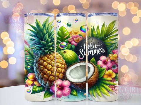 Hello Summer 20oz Tumbler Wrap Sublimation Design, Straight Tapered Tumbler Wrap, Tropical Tumbler Png, Instant Digital Download Sublimation SvggirlplusArt 