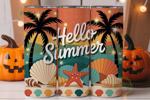 Hello Summer 20oz Tumbler Wrap Sublimation PixelChick 