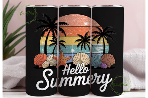 Hello Summer 20oz Tumbler Wrap Sublimation PixelChick 