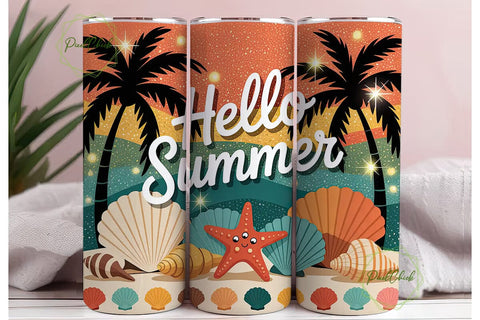 Hello Summer 20oz Tumbler Wrap Sublimation PixelChick 