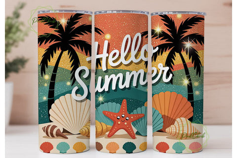 Hello Summer 20oz Tumbler Wrap Sublimation PixelChick 