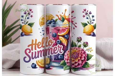Hello Summer 20oz Tumbler Wrap Sublimation PixelChick 
