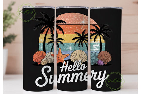 Hello Summer 20oz Tumbler Wrap Sublimation PixelChick 