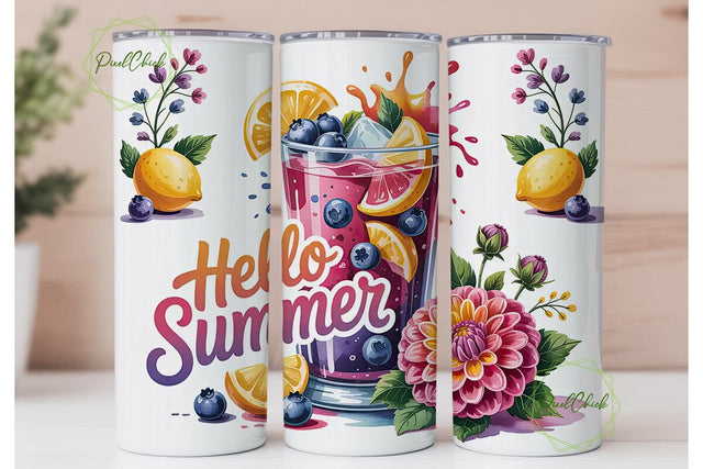 Hello Summer 20oz Tumbler Wrap Sublimation PixelChick 