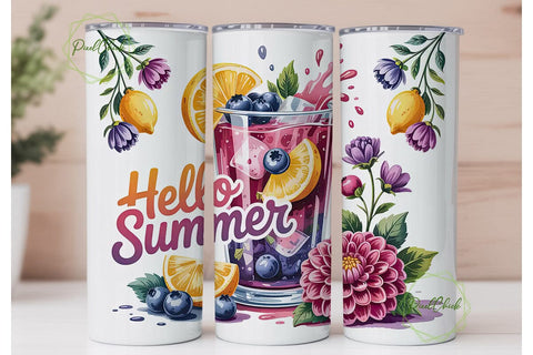 Hello Summer 20oz Tumbler Wrap Sublimation PixelChick 