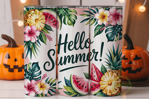 Hello Summer 20oz Tumbler Wrap Sublimation PixelChick 