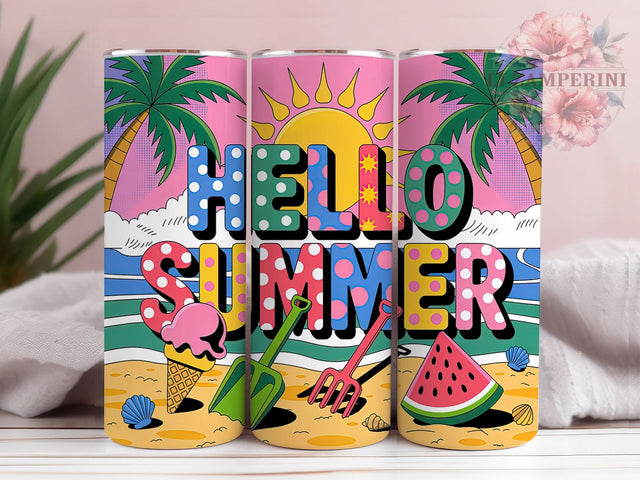 Hello Summer Beach 20oz Tumbler Wrap, Tropical Beach Scene Sublimation, Colorful Summer PNG, 20oz Tumbler Wrap, Beach Lifestyle Design, Coastal Vacation Sublimation, Seaside Tropical Wrap Sublimation Li Zamperini 