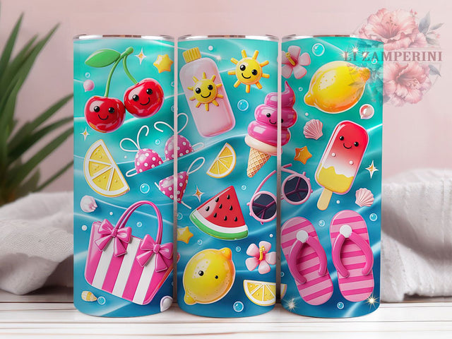 Hello Summer Beach Vibes 20oz Tumbler, 3D Puffy Sticker, Beach Essentials, Summer Vibes, Glossy Design, 20oz Tumbler Wrap, Sublimation PNG Sublimation Li Zamperini 