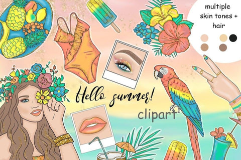 Hello Summer CLIPART Summer Clipart Tropic Lady Planner PNG SVG GlamArtZhanna 