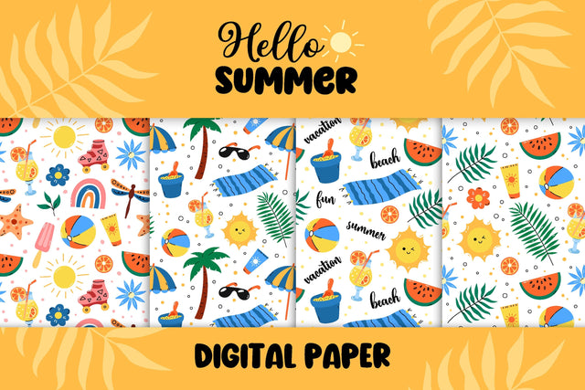 Hello Summer Digital Paper | Vacation, Beach, Summertime Patterns JPG Bundle | Scrapbooking Paper | Cute Tropical Seamless Backgrounds Digital Pattern AnnaViolet_store 