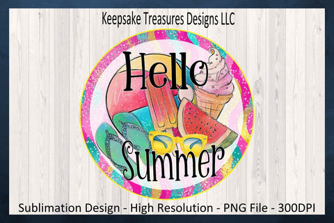 Hello Summer Door Sign, Hand Drawn Door Hanger, Summer Wreath Attachment, Sublimation Png Design Sublimation Keepsake Treasures Designs LLC. 