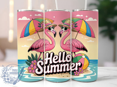 Hello Summer Flamingo 20oz Tumbler, Pink Flamingo Wrap, Playful Flamingo PNG, 20oz Skinny Tumbler, Summer Flamingo Sublimation, Tropical Bird Art, Fun Summer Graphic, Vibrant Vacation Design Sublimation ToriDesigns 