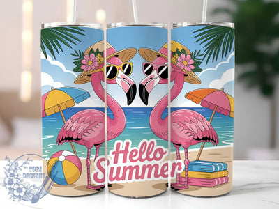Hello Summer Flamingo 20oz Tumbler, Pink Flamingo Wrap, Playful Flamingo PNG, 20oz Skinny Tumbler, Summer Flamingo Sublimation, Tropical Bird Art, Fun Summer Graphic, Vibrant Vacation Design Sublimation ToriDesigns 