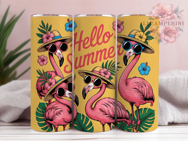 Hello Summer Flamingo 20oz Tumbler Wrap, Flamingo Sublimation Design, Hello Summer PNG, Tropical Flamingo Wrap, 20oz Tumbler Wrap, Beach Lifestyle Sublimation, Seaside Tropical Wrap Sublimation Li Zamperini 