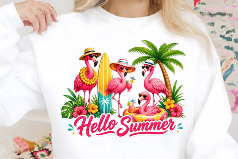 Hello Summer Flamingo PNG Sublimation SVGArt 