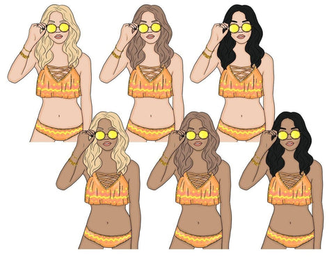Hello Summer GIRLS Summer Clipart Tropic Lady Planner - PNG SVG GlamArtZhanna 