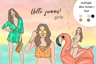 Hello Summer GIRLS Summer Clipart Tropic Lady Planner - PNG SVG GlamArtZhanna 