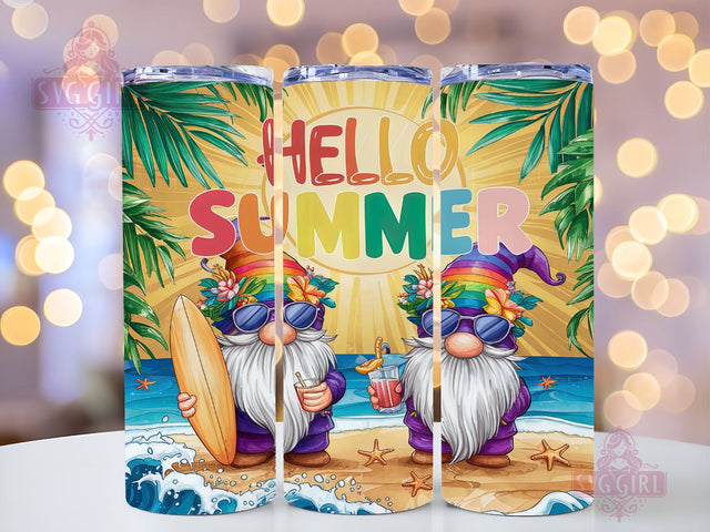 Hello Summer Gnomes 20oz Tumbler Wrap Sublimation Design, Straight Tapered Tumbler Wrap, Summer Tumbler Png, Instant Digital Download Sublimation SvggirlplusArt 