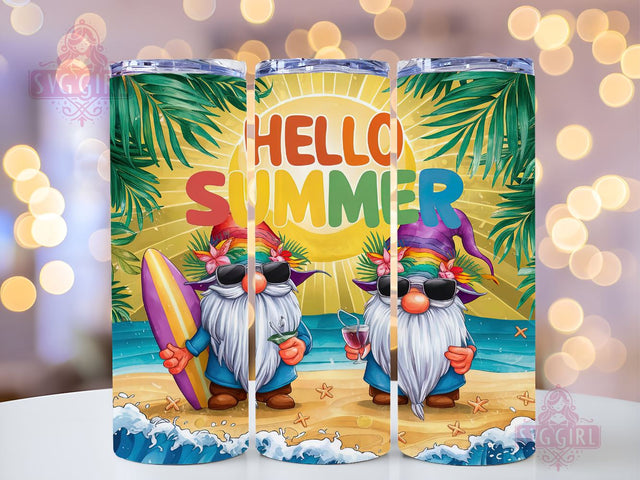 Hello Summer Gnomes 20oz Tumbler Wrap Sublimation Design, Straight Tapered Tumbler Wrap, Summer Tumbler Png, Instant Digital Download Sublimation SvggirlplusArt 
