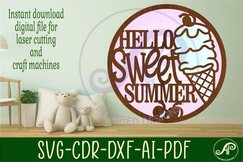Hello summer ice cream wall sign svg laser cut file SVG APInspireddesigns 
